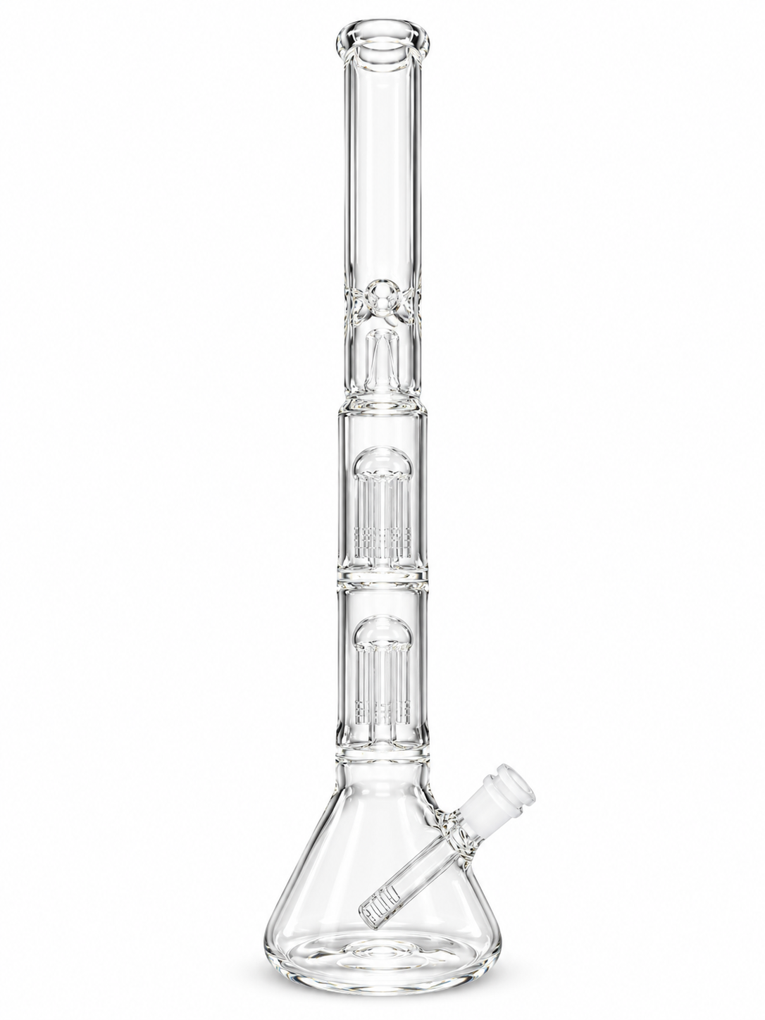 35 cm clear glass beaker-base water pipe with two stacked tree percolators