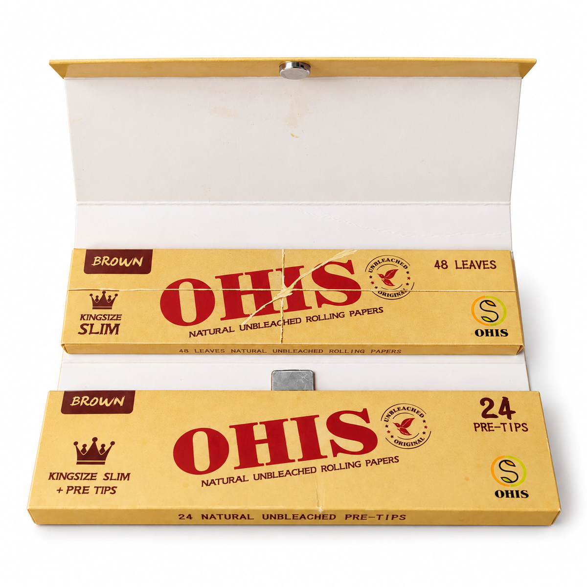 OHIS Brown rolling paper case opened flat