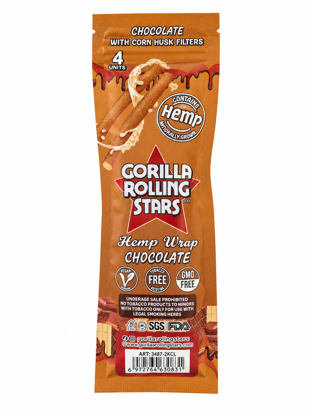 Back of the Gorilla Rolling Stars Chocolate hemp wrap pouch