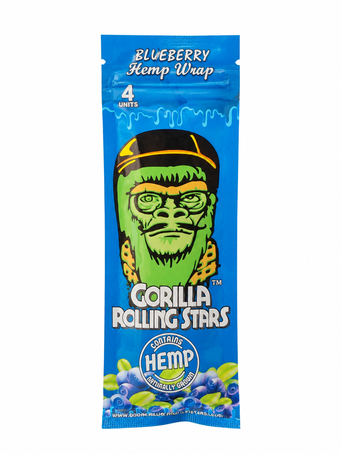 Gorilla Rolling Stars Blueberry hemp wrap pouch, front