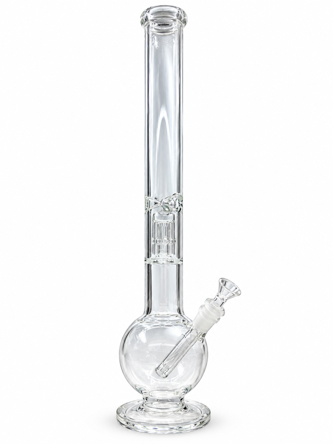 35 cm clear glass water pipe with a round bulb base, single tree percolator and side bowl