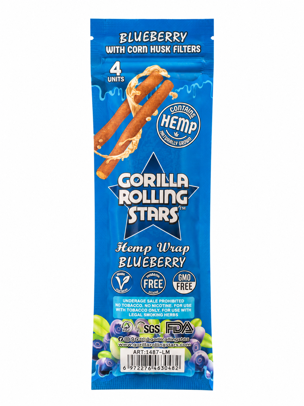 Back of the Gorilla Rolling Stars Blueberry hemp wrap pouch