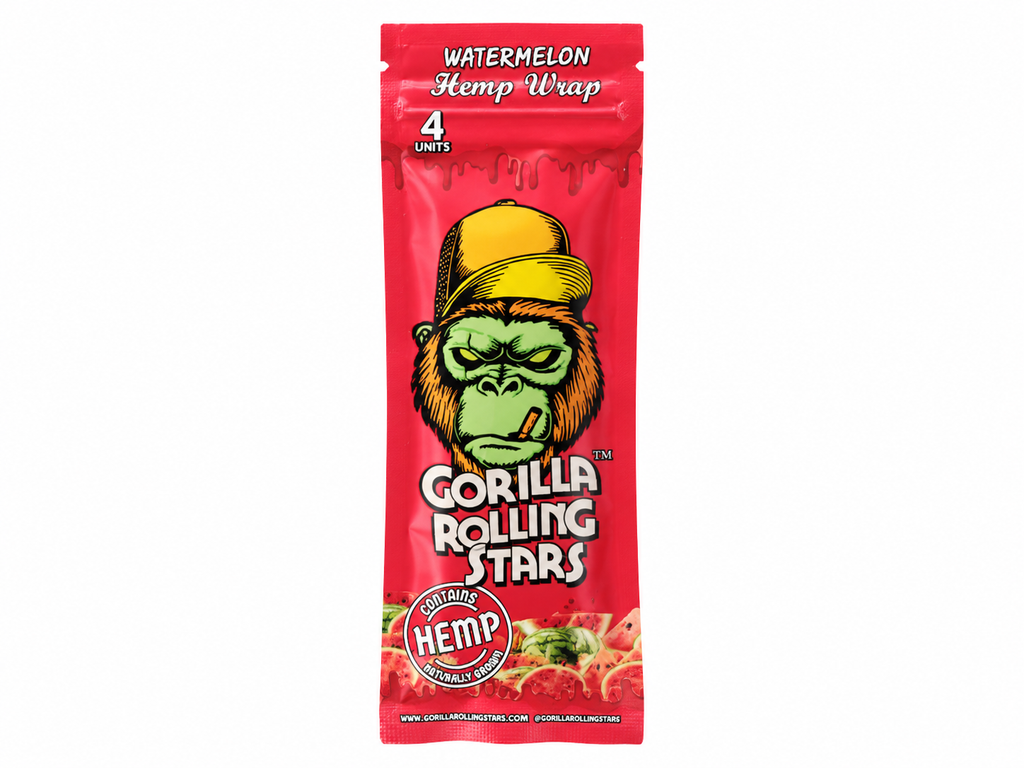 Gorilla Rolling Stars Watermelon hemp wrap pouch, front