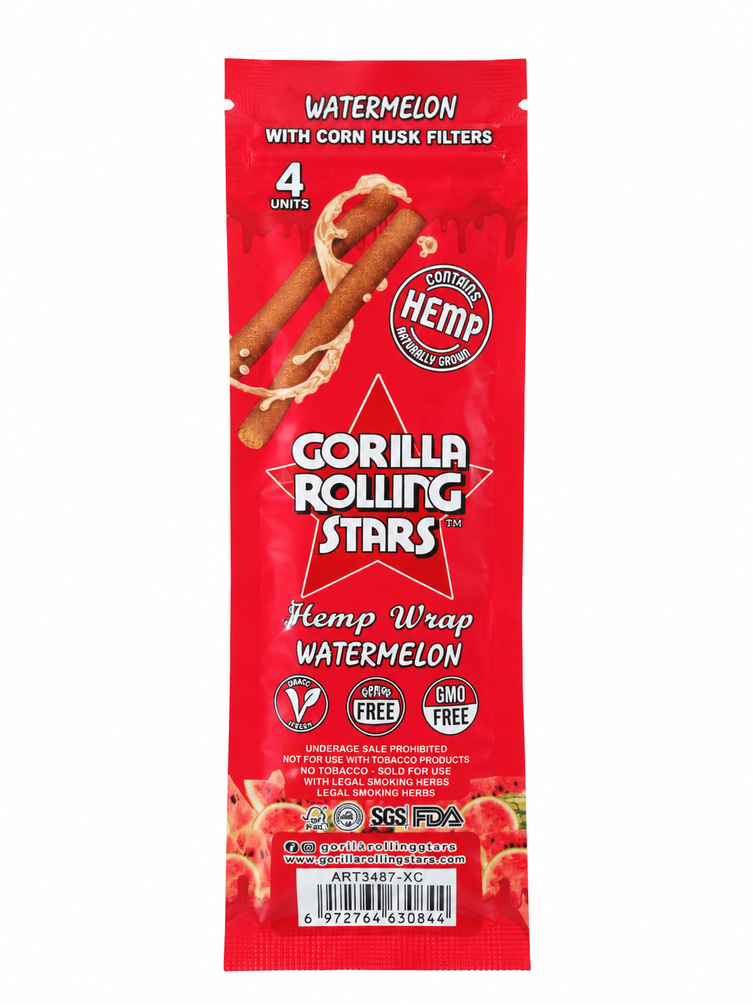 Back of the Gorilla Rolling Stars Watermelon hemp wrap pouch