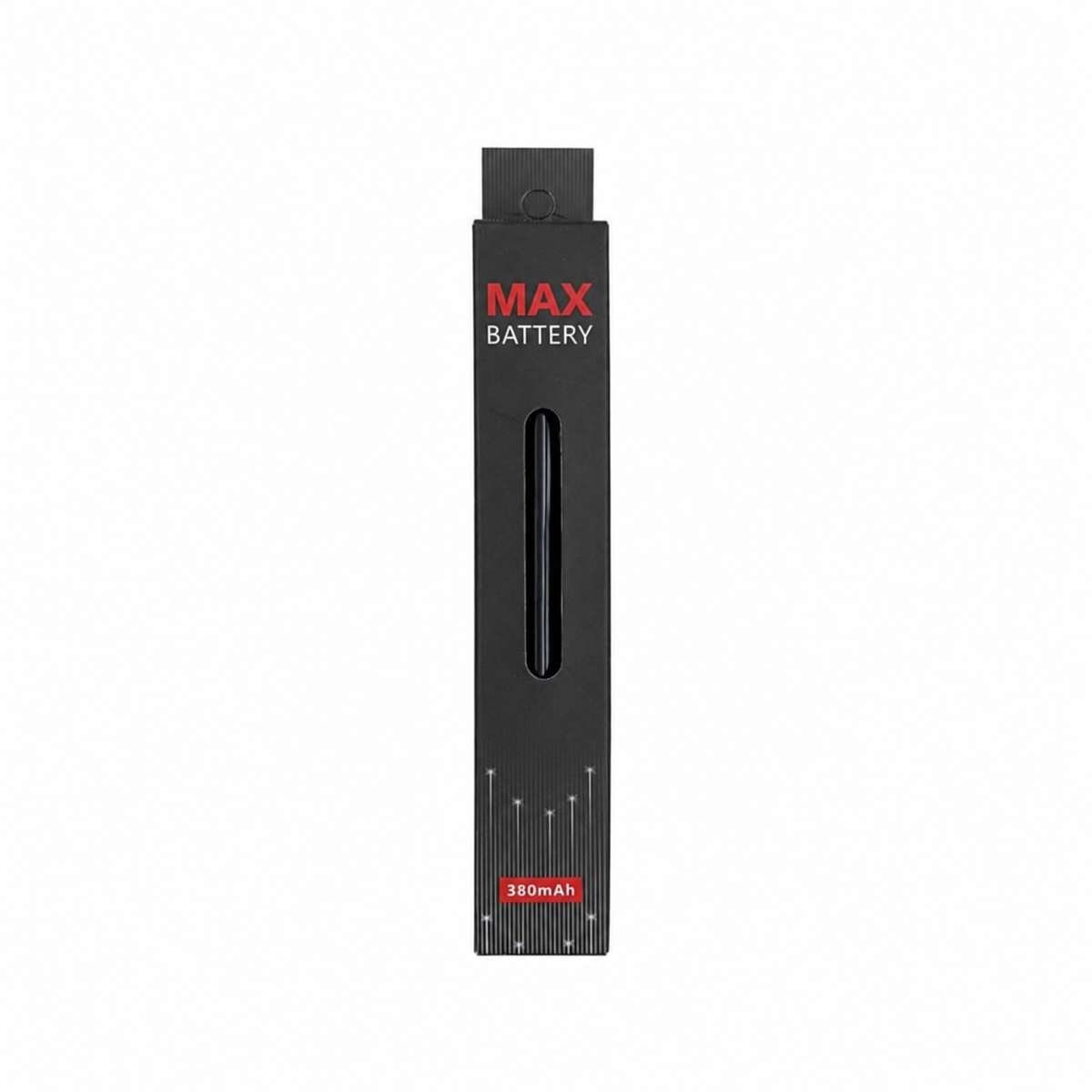 Single 510-thread vape battery in its black retail box