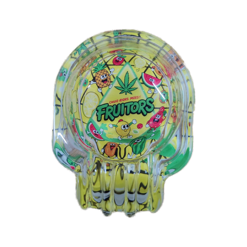 Fruitors skull glass ashtray in the yellow Lemon Fruit Party design