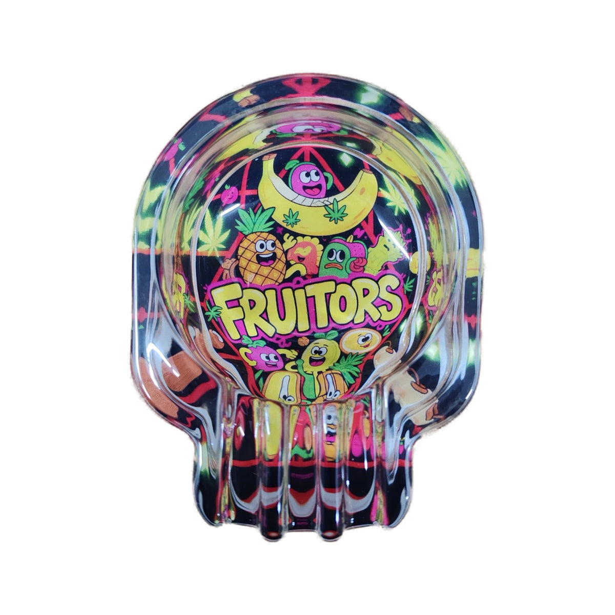 Fruitors skull glass ashtray in the dark Midnight Banana design