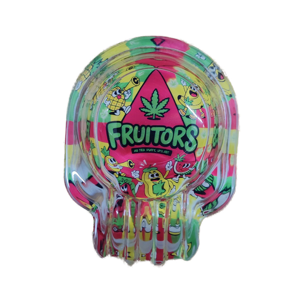 Fruitors skull glass ashtray in the pink Watermelon Triangle design