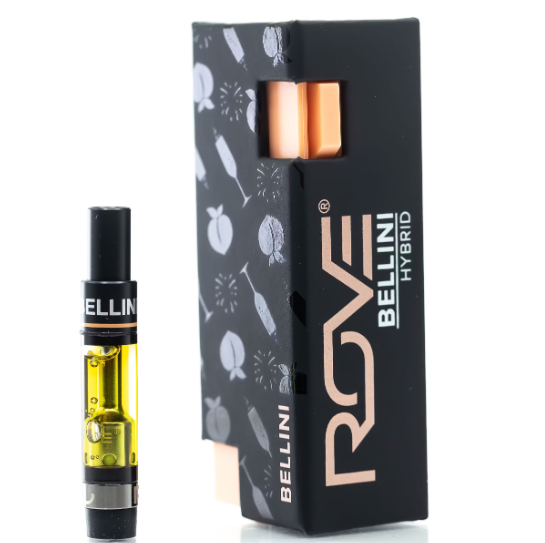 Rove Bellini vape cartridge beside its Rove retail packaging